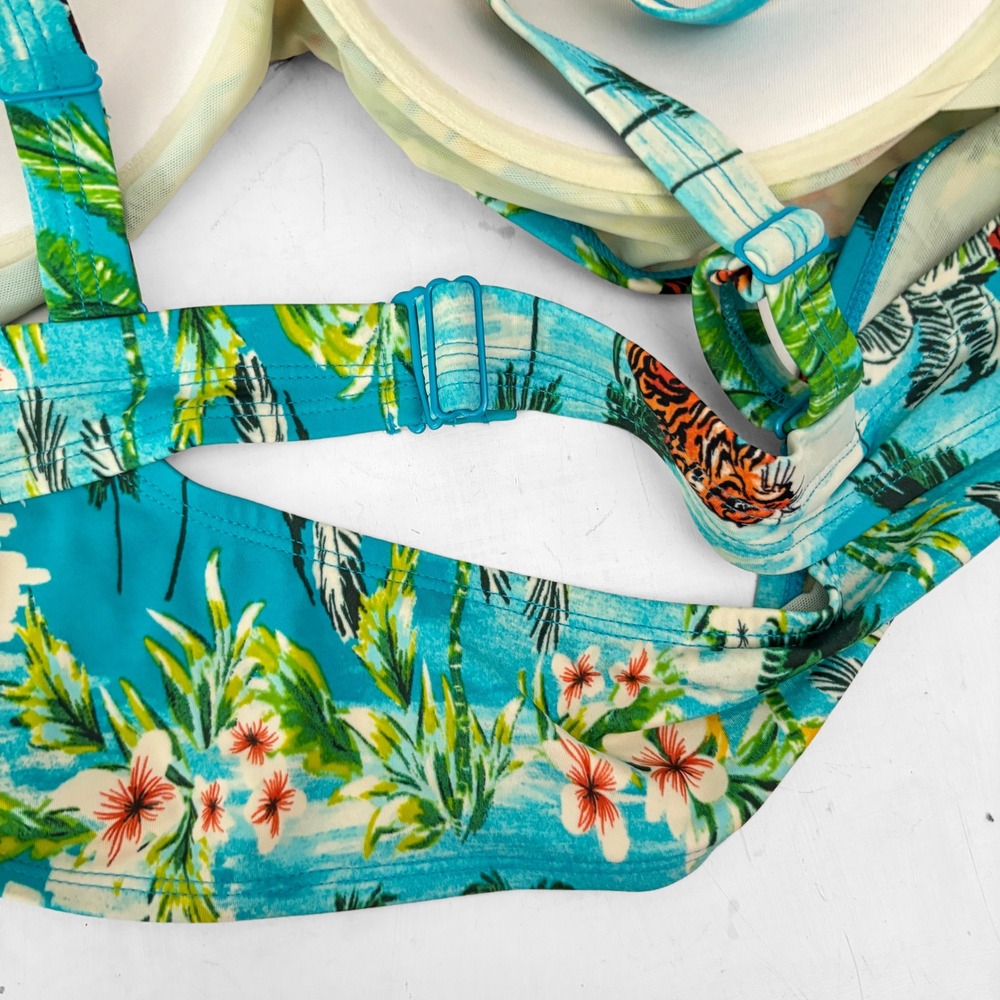 Torrid Retro Underwire Ruched Bikini Top Tiger Tropic Plus Size 4X DD/F‎ Pinup - Picture 7 of 9